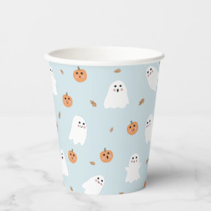 Niedliches Ghost & Pumpkin Blue Halloween-Muster Pappbecher
