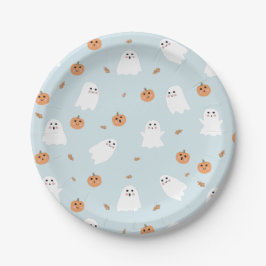 Niedliches Ghost & Pumpkin Blue Halloween-Muster Pappteller