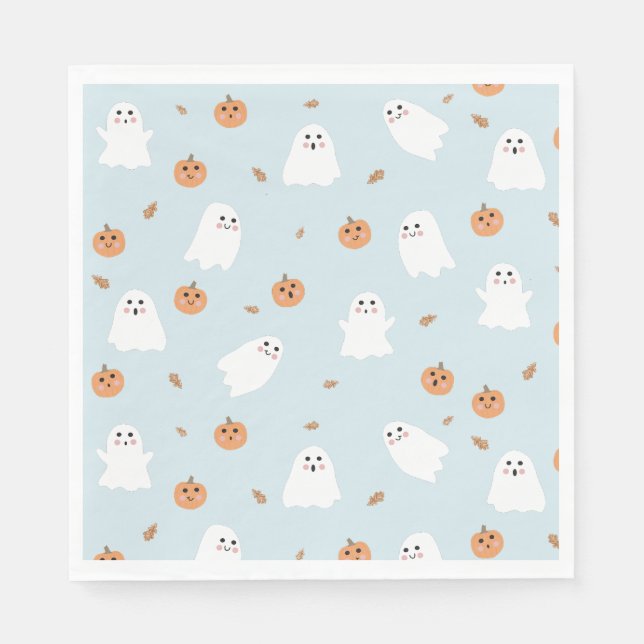 Niedliches Ghost & Pumpkin Blue Halloween-Muster Serviette (Vorderseite)