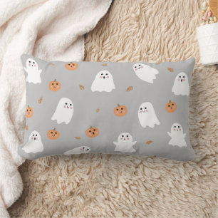 Niedliches Ghost & Pumpkin Graues Halloween-Muster Lendenkissen