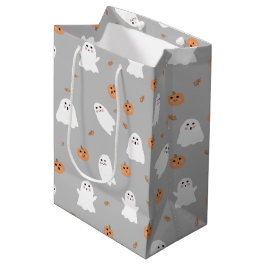 Niedliches Ghost & Pumpkin Graues Halloween-Muster Mittlere Geschenktüte