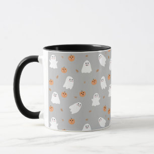 Niedliches Ghost & Pumpkin Graues Halloween-Muster Tasse