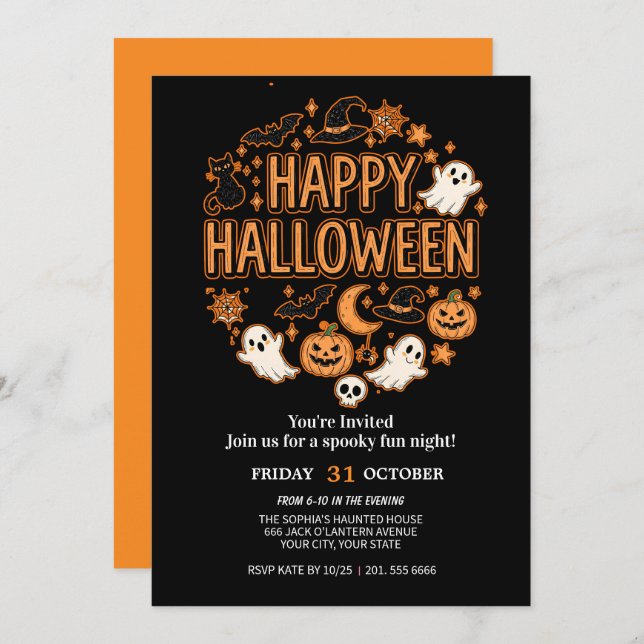 Niedliches Ghost & Pumpkin-Halloween-Party Einladung (Vorne/Hinten)