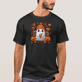 Niedliches Ghost Reading Buch Herbst Kaffeehaus T-Shirt