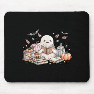 Niedliches Ghost Reading Buch Liebhaber Herbstfall Mousepad