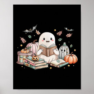 Niedliches Ghost Reading Buch Liebhaber Herbstfall Poster
