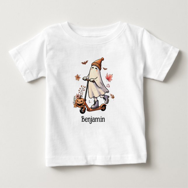 Niedliches Ghost-Reiten - Personalisiert Baby T-shirt (Vorderseite)