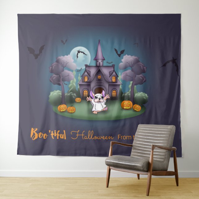 Niedliches ghost Spuk House Background Halloween Wandteppich (Beispiel (Horizontal))