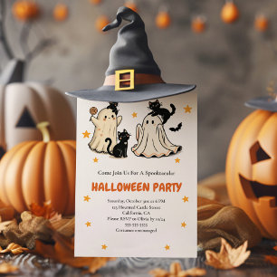 Niedliches Ghost- und Black Cat-Halloween-Party Einladung