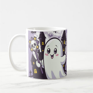 Niedliches Ghosting-Poster mit einer spielerischen Kaffeetasse