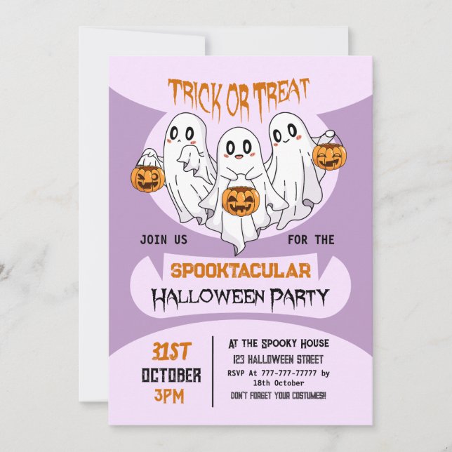 Niedliches Ghosts Trick oder Treatment Kids Hallow Einladung (Vorderseite)