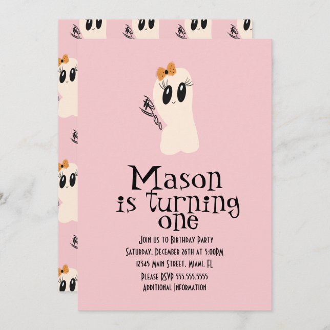 Niedliches Ghoul Doodle Halloween jedes Alter Gebu Einladung (Vorne/Hinten)