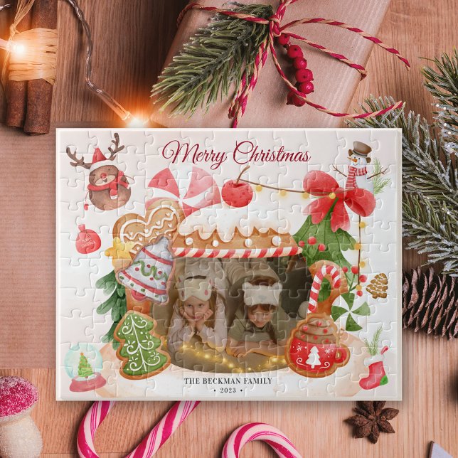 Niedliches Gingerbread House Custom Foto Puzzle (Cute Gingerbread House Custom Photo Puzzle)