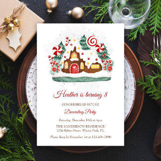 Niedliches Gingerbread House Dekorieren Geburtstag Einladung