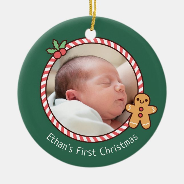 Niedliches Gingerbread Man Baby's First Christmas  Keramik Ornament (Vorne)
