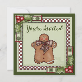 Niedliches Gingerbread Mann und Heiligabend Party Einladung