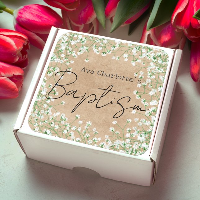 Niedliches Gipskraut Aquarell Blume Boho Taufe Quadratischer Aufkleber (Von Creator hochgeladen)