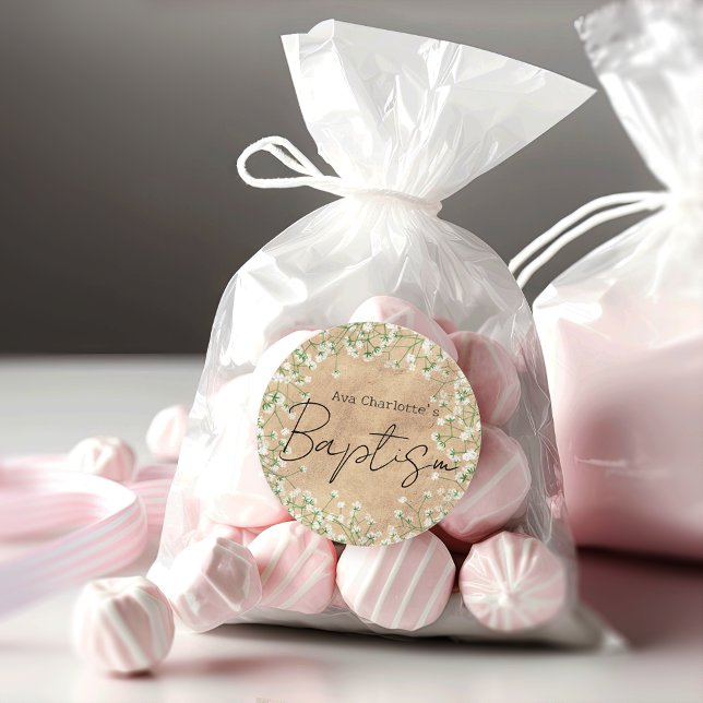 Niedliches Gipskraut Aquarell Blume Boho Taufe Runder Aufkleber (Von Creator hochgeladen)