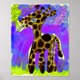 Niedliches Giraffe Baby beim Essen eines Leaf Art Poster