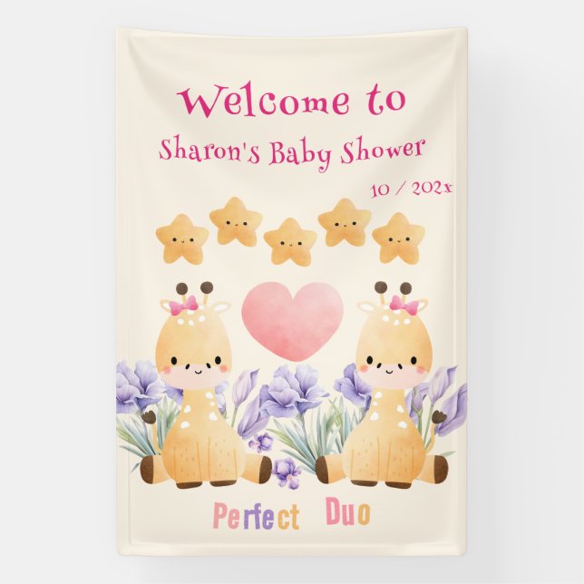 Niedliches Giraffe Baby Showbanner | Twin Baby Dus Banner (Vertikal)