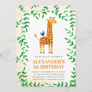 niedliches Giraffe & Bird Whimsical Party zum 1. G Einladung