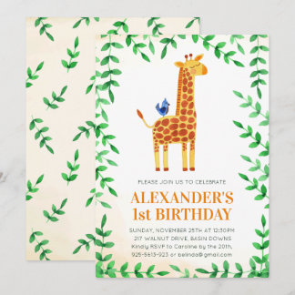 niedliches Giraffe & Bird Whimsical Party zum 1. G Einladung