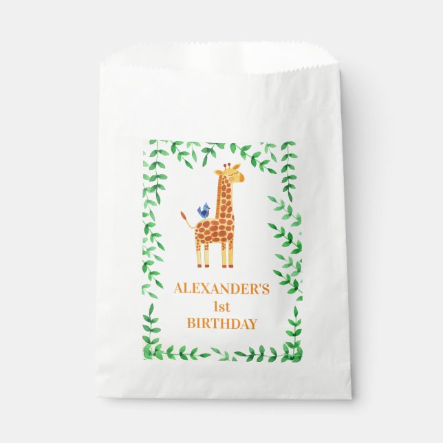 niedliches Giraffe & Bird Whimsical Party zum 1. G Geschenktütchen (Vorderseite)