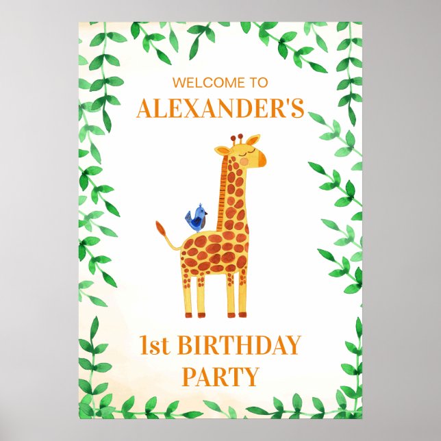 niedliches Giraffe & Bird Whimsical Party zum 1. G Poster (Vorne)