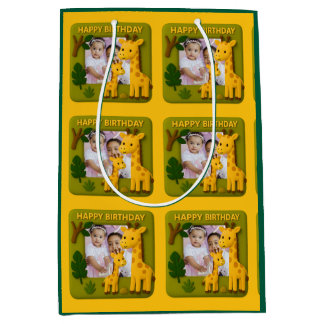 Niedliches Giraffe GeburtstagsFoto individuell anp Mittlere Geschenktüte