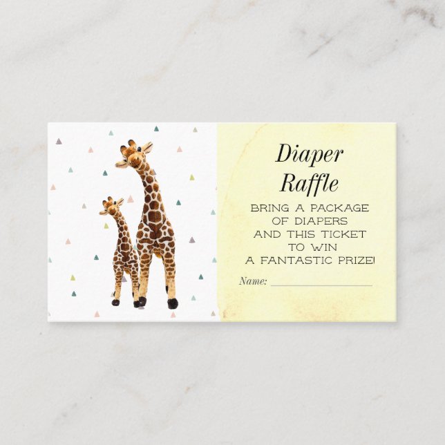 Niedliches Giraffe-Windeln-Raffle-Baby-Duschkarte Visitenkarte (Vorderseite)