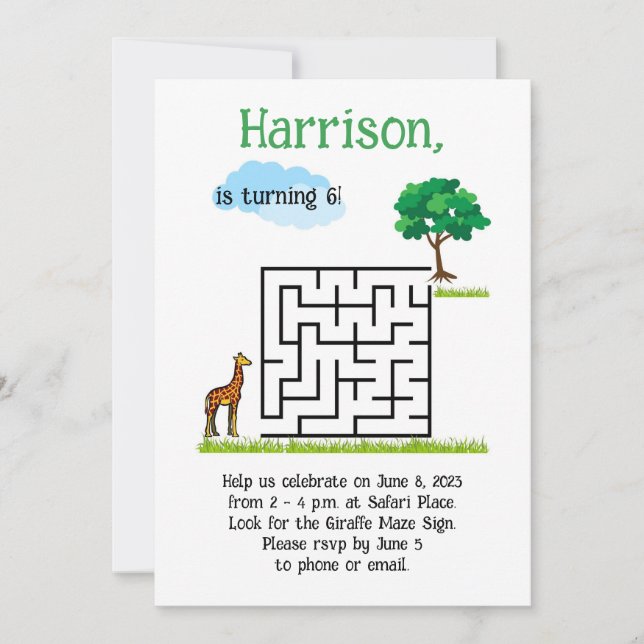Niedliches Giraffen- und Baummagen-Puzzle Einladung (Vorderseite)