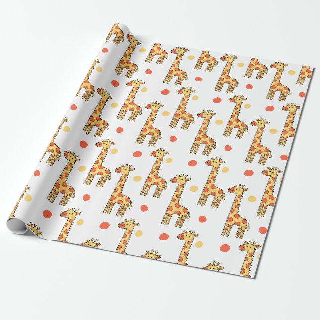 Niedliches Giraffenmuster Gelber Cartoon-Tierdruck Geschenkpapier (Ungerollt)