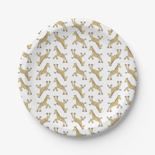 Niedliches Giraffenmuster Weiße Babyparty Pappteller