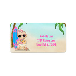 Niedliches Girl Beach Baby in Surfboard Tropical A Adressaufkleber