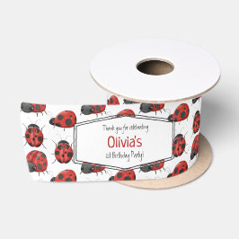 Niedliches Girl Black Red Watercolor Ladybug Muste Satinband