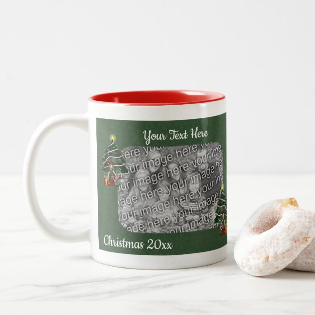 Niedliches Girl Elf Tree Weihnachten Personalisier Zweifarbige Tasse (Mit Donut)