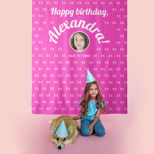 Niedliches Girl Hot Pink Bow Muster Foto Begrüßung Wandteppich