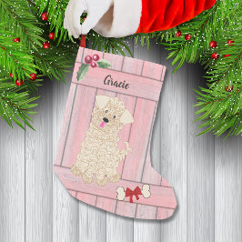 Niedliches Girl Maltipoo Rosa Holzzaun Monogramm Kleiner Weihnachtsstrumpf