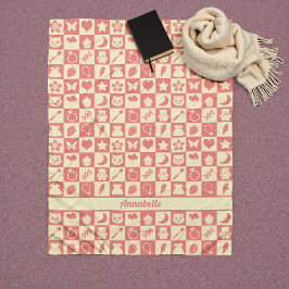 Niedliches Girl Modern Pink Checkered Icons Muster Fleecedecke