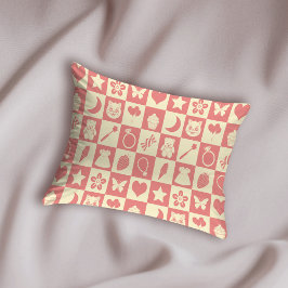 Niedliches Girl Modern Pink Checkered Icons Muster Kissenbezug