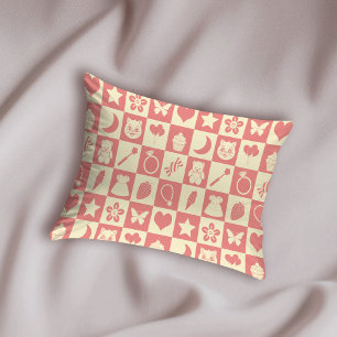 Niedliches Girl Modern Pink Checkered Icons Muster Kissenbezug