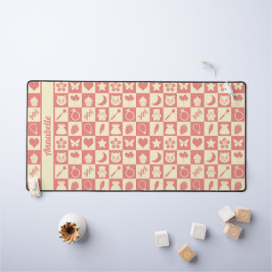 Niedliches Girl Modern Pink Checkered Icons Muster Schreibtischunterlage