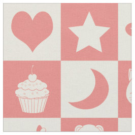 Niedliches Girl Modern Pink Checkered Icons Muster Stoff