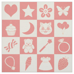 Niedliches Girl Modern Pink Checkered Icons Muster Stoff