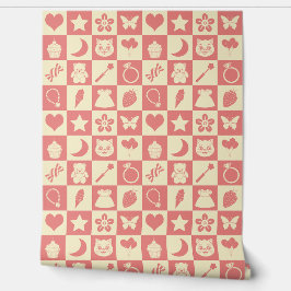 Niedliches Girl Modern Pink Checkered Icons Muster Tapete