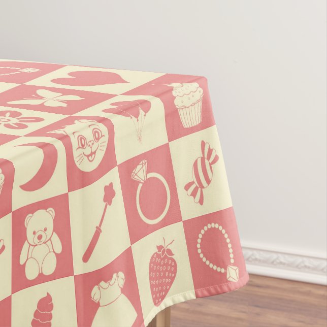 Niedliches Girl Modern Pink Checkered Icons Muster Tischdecke (Beispiel)