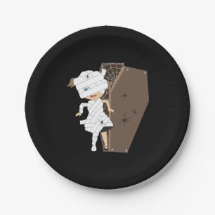 Niedliches Girl-Mummy-Coffin Halloween-Design Pappteller