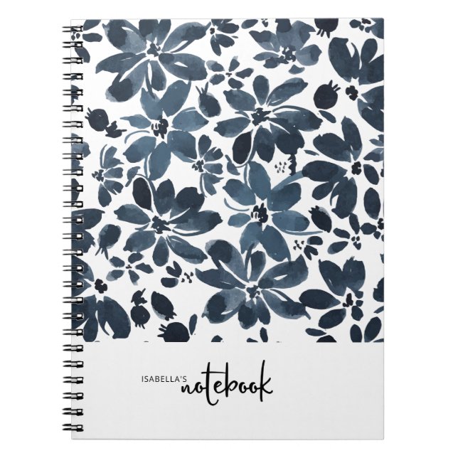 Niedliches Girl Navy Floral Cover Notebook Notizblock (Vorderseite)