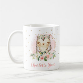 Niedliches Girl-Owl Wasserfarbe Schwarze Goldflora Kaffeetasse