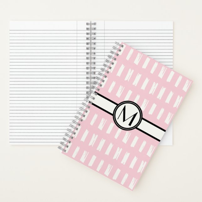 Niedliches Girl-Pink-Creme-Muster-Monogramm Notizbuch (Innen)